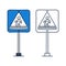 Square crosswalk road sign. Vector icon in doodle cartoon style with outline