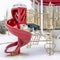 Square Curvy red slide of a neighborhood playground on a scenic snowy winter setting
