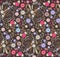 Square ditsy seamless floral pattern with fantasy flowers in folk style. Vector illustration. Print for fabric, gift wrapper, tile