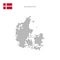 Square dots pattern map of Denmark. Danish dotted pixel map with flag. Vector illustration