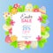 Square Easter sale banner with eggs, lives and flowers. Spring season promotion, discount flayer, special offer