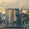 Square Entryway of a Power Plant in Utah Valley with stairs and revolving door