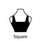 Square of Fashion Neckline Type for Women Blouse, Dress Silhouette Icon. Black T-Shirt, Crop Top on Dummy. Trendy Ladies