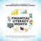 Square financial literacy month background with financial illustration picture