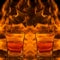 Square fire background with two glasses of whiskey. Art design