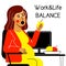 A square flat vector image of a pregnant woman eating in the office. Life and work balance.