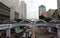 Square foot overpass on the crossroad of Anawrahta Rd. and Sule Pagoda Rd. Yangon, with the traffic and building.