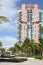 Square fountains with perimeter overflow and soothing sound of moving water in South Pointe Park. Miami, Florida