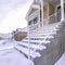 Square frame Cement steps covered in thick fresh winter snow