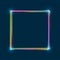 Square frame with colorful multi-layered outline and glowing light effect on a blue background