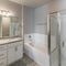 Square frame Large master bathroom with ambient lights and separated toilet