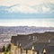 Square frame Luxurious homes with valley lake mountain and cloudy sky in the background