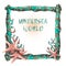 A square frame made of sticks with a jute rope, a rope with corals and starfish. Watercolor illustration. Banner from a