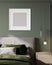 Square frame mockup in stylish bedroom interior, 3d rendering