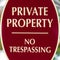 Square frame Oval shape Private Property No Trespassing sign with red and white colors