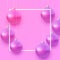 Square frame with pink christmas tree balls hanging on strings