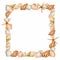 Square frame with seashells.Watercolor design element