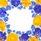 Square frame with yellow and blue vector flowers isolated on white background.
