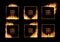 Square frames, fire flames, vector burning borders