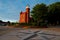 Square in front of baltic sea lighthouse in ustka town on the sunset. ustka, poland