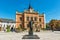 Square in front of the Bishop`s palace serbian: Vladicanski dvor and Monument of Jovan Jovanovic Zmaj in Novi Sad, Serbia.