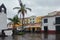 Square in Funchal, Madeira with restaurants and Capela do Corpo Santo chapel, Portugal