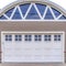 Square Garage of home in San Diego California with arched roof and glass paned door