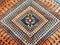 Square geometric pattern of oriental persian carpet in mainly red and blue