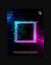 Square glitch effect in space laser grid with blue and pink glows and smoke. Retrowave vaporwave synthwave design for