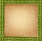 Square green bamboo sticks border frame with worn paper or canvas