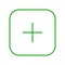 Square green thin line plus sign icon, button, add, positive symbol isolated on a white background.