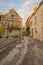 Square with half-timbered houses, in the medieval village Noyers-sur-Serein