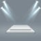 Square illuminated podium. Stage pedestals winner scene with lighting. 3D two-stage platform on gray background