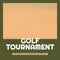 Square image of golf tournament with beige background and green frame