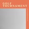 Square image of golf tournament with grey background and orange frame