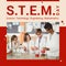 Square image of stem day text with diverse school pupils in chemistry lab