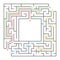 A square labyrinth. Choose the right path to get into the center of the maze. Simple flat vector isolated illustration. With a