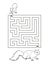 Square labyrinth maze game for kids. Help baby squirrel find the right path to his mom. Vector. Black and white. Cartoon