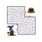 Square labyrinth with witch and cauldron on white background. Children maze. Game for kids. Children puzzle for halloween. Help th