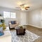 Square Living room with patterned rug clean inside