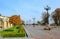 Square in the Mariinsky Park with lanterns in the autumn in Kyiv