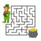 Square maze. Game for kids. Leprechaun and pot. Puzzle for children. Labyrinth conundrum. Color vector illustration. Isolated