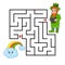 Square maze. Game for kids. Leprechaun and rainbow. Puzzle for children. Labyrinth conundrum. Color vector illustration. Isolated