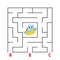 Square maze. Game for kids. Puzzle for children. Cartoon character envelope. Labyrinth conundrum. Color vector illustration. Find