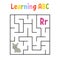 Square maze. Game for kids. Rabbit bunny animal. Quadrate labyrinth. Education worksheet. Activity page. Learning English alphabet