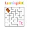 Square maze. Game for kids. Turkey bird. Quadrate labyrinth. Education worksheet. Activity page. Learning English alphabet.