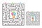Square maze labyrinth game for kids with icecream. Labyrinth logic conundrum. Three entrance and one right way to go