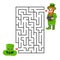 Square maze. Leprechaun and hat. Game for kids. Puzzle for children. Labyrinth conundrum. Color vector illustration. Isolated