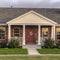 Square Modern face brick townhouse front facade near sunset