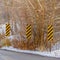 Square Mountain road and road signs viewed in winter